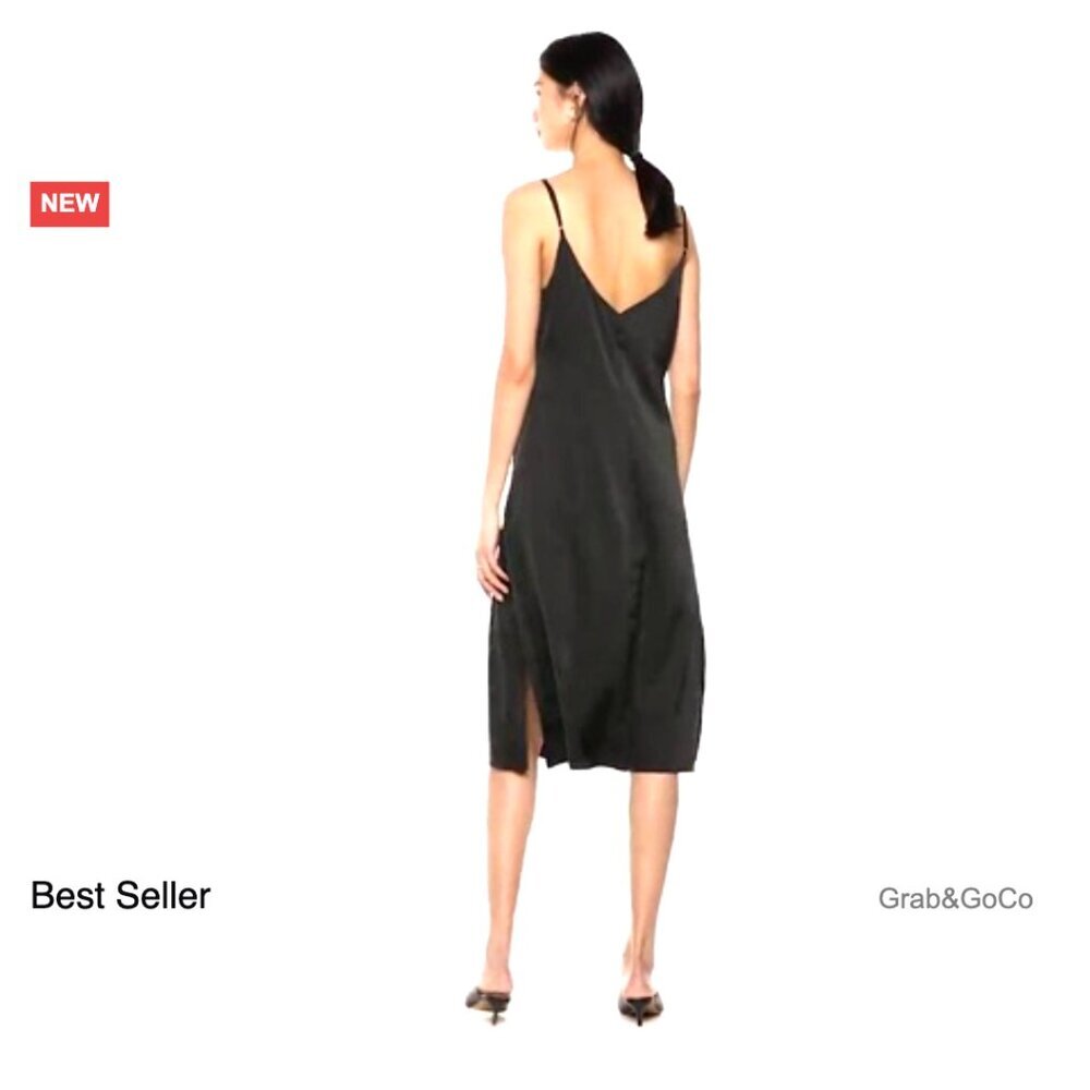 Silky Slip Dress Elegant Minimal Chic Adjustable Straps Midi Length Versatile - Picture 7 of 7